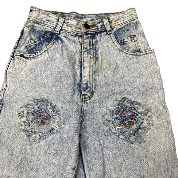 Vintage 90s High Waisted Embroidered Distressed Fray Hem Jean Shorts Girls 10 - Picture 3 of 9
